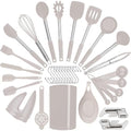 Silicone Kitchen Cooking Utensils Set with Stainless Steel Handle, Spatula Set Utensil Set, Cooking Utensil Set,Kitchen Tools Gadgets for Nonstick Cookware (35, Khaki) by BECBOLDF