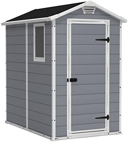 Keter Manor 4x6 Resin Outdoor Storage Shed Kit-Perfect to Store Patio Furniture, Garden Tools Bike Accessories, Beach Chairs and Lawn Mower, Grey & White by Unknown