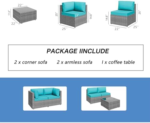 Shintenchi 5 Piece Outdoor Patio Furniture Set with Silver Rattan, Blue - Image 5