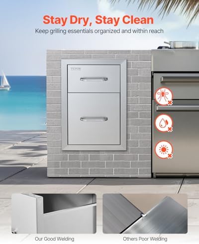 VEVOR Outdoor Kitchen Drawers 13"W x 20.5"H x 21"D Stainless Steel - Image 4