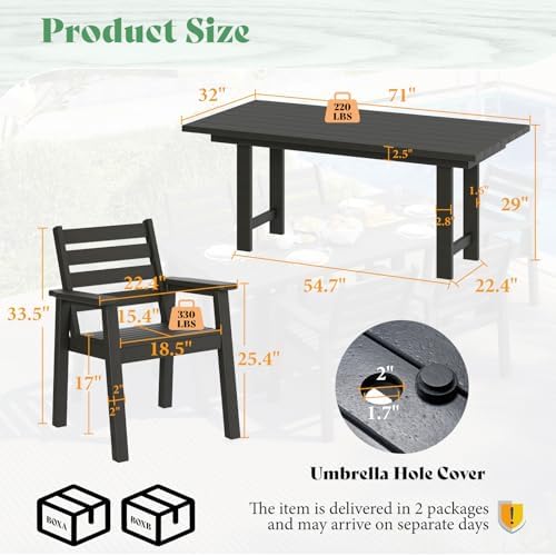 AMERLIFE 7-Piece HDPE Outdoor Dining Set with 71" Table, Black - Image 2