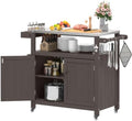 Weatherproof HIPS Outdoor Kitchen Island with Stainless Steel Top & Storage Cabinet, Movable Prep Table with Wheels for BBQ Food Prep, Outdoor Grill Cart for Parties, Cocoa Brown by Sunnibety