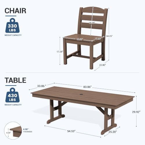 KINGYES Outdoor Armless Dining Chairs Set of 8,HDPE Patio Chairs,Brown - Image 2