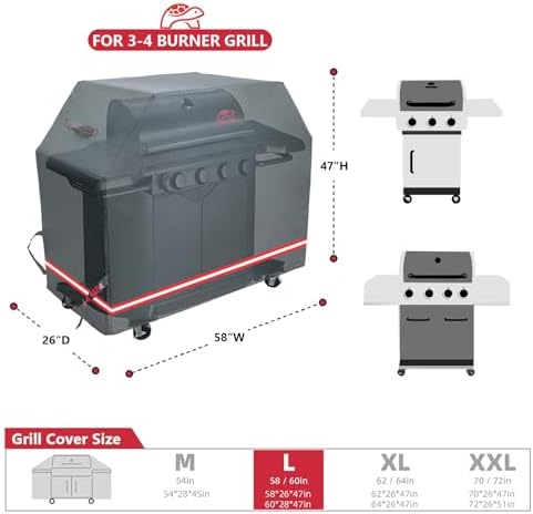 Turtle Life BBQ Grill Cover, 58 Inch Heavy Duty Waterproof 3-4 Burner Barbecue Gas Grill Covers for Weber Spirit Char-Broil Performance and Signature, Black - Image 2