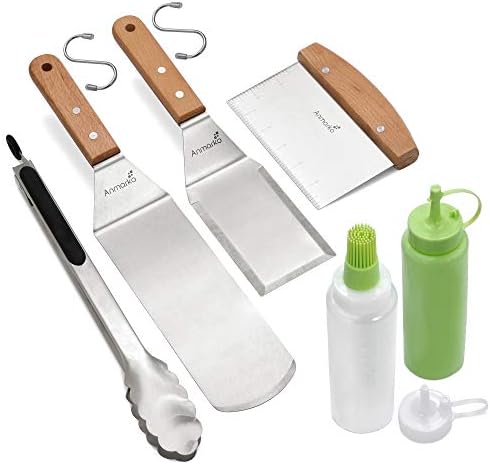 Metal Spatula Set Stainless Steel and Scraper - Professional Chef Griddle Spatulas Set of 6 - Heavy Duty Accessories Great for Cast Iron BBQ Flat Top Grill Skillet Pan by Anmarko