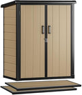 DWVO Outdoor Storage Shed 54 cuft with 2 Shelves, 4.2x2.6x5ft Vertical Tool Shed with Floor & Lockable Doors, Sturdy Double-Wall Plastic Cabinet for Garbage Cans and Garden Storage, Brown by DWVO