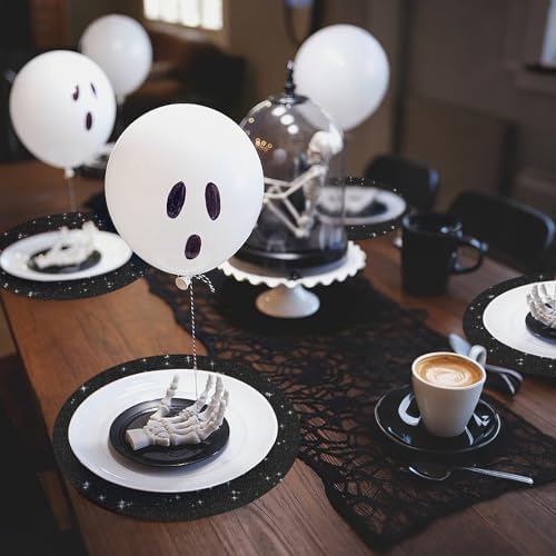 30 PCS Black Paper Placemats Round Place Mat Glitter Disposable Paper Chargers Party Tablemats for Halloween Birthday Wedding Bachelorette Party Dinner Table Decor (13x13inch) - Image 5
