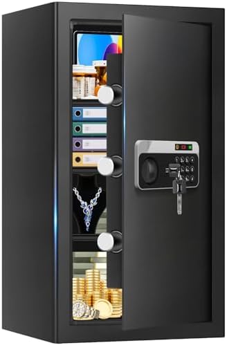 5.2 Cuft Large Floor Safe, Heavy Duty Fire Proof Safes for Home Use with Digital Keypad, Removable Shelves and Alarm System, Anti-theft Home Safe for Documents Money by Aprxuvot