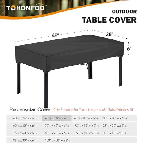 TOHONFOO Waterproof Rectangular Patio Table Cover, 48" x 28" x 6", Black - Image 2