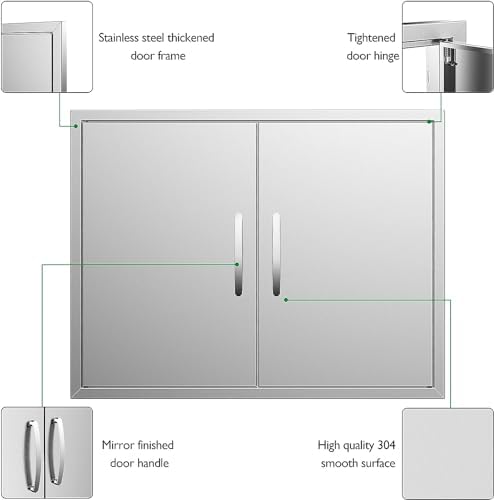 BBQ Access Double Doors 31Wx24H Flush Mount Stainless Steel Outdoor Kitchen Door for Outside Cabinets and BBQ Island - Image 3