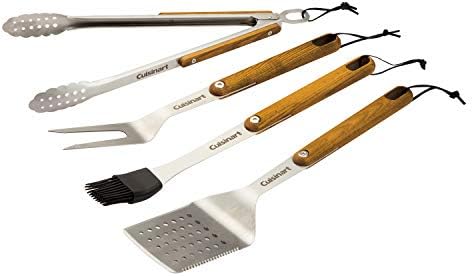 Cuisinart CGS-1100 (Spatula, Locking Tongs, Fork, Basting Brush) 4-Piece Grill Tool Set, Ash Wood Handle by Cuisinart