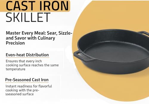 ESTAS 10.25 Inch Cast Iron Skillet with Dual Assist Handles – Pre-Seasoned Frying Pan for Oven, Stovetop, Grill & Campfire – Superior Heat Retention - Includes 5.5 Inch Cast Iron Mini Skillet - Image 2