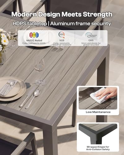 Outdoor Dining Table, Aluminum Patio Table Set, All Weather Patio Dining Furniture Set with Umbrella Hole for Backyard, Deck, Poolside (Gray) - Image 4