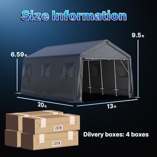 ADVANCE OUTDOOR 13x20 ft Carport 2 Roll up Doors & Vents Outdoor Portable Storage Shelter Garage Tent for Vehicle Boat Truck Anti-UV Snow Resistant Waterproof, Gray - Image 5
