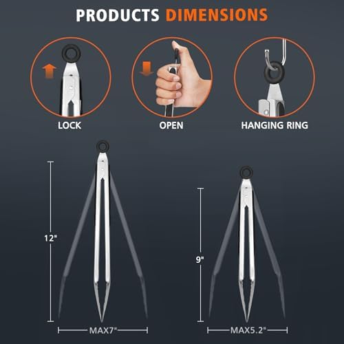 Hotec Tongs for Cooking Stainless Steel Kitchen Tongs Set of 2-9" and 12" - Image 3