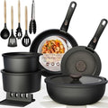 Astercook 21 Pcs Pots and Pans Set Non Stick, Ceramic Cookware Set Detachable Handle, RV Kitchen Cooking Set Removable Handles, Oven Safe, Induction Ready, Stackable, Black, Fathers Day Gift for Men by Astercook