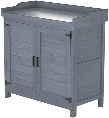 GDLF Outdoor Storage Cabinet with Work Bench, Garden Potting Table, Gray by GDLFGoodLife