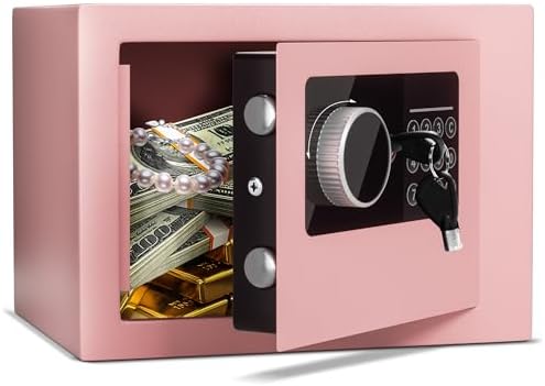 Digital Electronic Money Safe, Steel Security Lock Box with Keypad, Office Hotel Business Jewelry Gun Cash Safe, 0.23 Cubic Feet, 9.06" W x 6.69" D x 6.69" H（pink） by CDC+DIGI