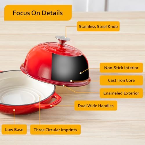 Velaze 5 QT Enameled Cast Iron Dutch Oven for Bread Baking with Dome Lid - Image 6