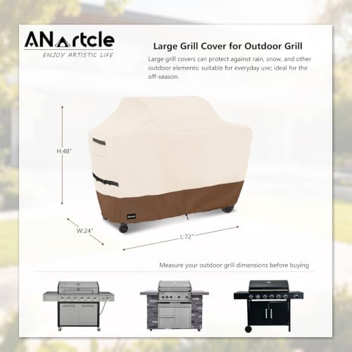 ANartcle Water-Resistant 72 Inch BBQ Grill Cover,600D Heavy Duty Waterproof All Weather Large Grill Cover for Outdoor Grill,Suitable for Weber, Brinkmann and More,72" L x 26" W x 48" H Beige - Image 3