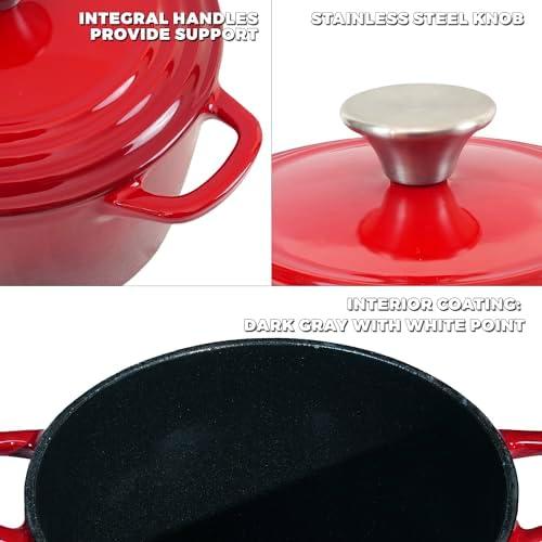 Flavehc Dutch Oven Pot with Lid 2.8 Qt Cast Iron Dutch Oven for Bread Baking, Red Enameled Cast Iron Soup Pot, Small Deep Dutch Oven for Soup, Stews & Small Family Meals - Image 2