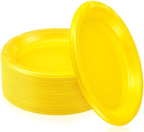 Plastic Plates 9 Inch Plastic Solid Round Party Dessert Dinner Plates for Weddings Party BBQs Birthday Camping and Anniversary (30, Yellow) by Unknown