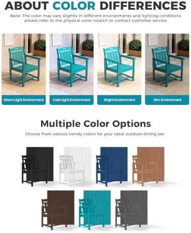 Ciokea HDPE Outdoor Dining Set of 4, Patio Table and Chairs Sets, Lake Blue - Image 6