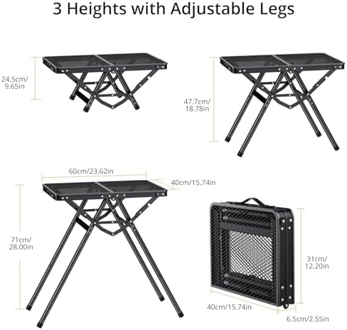 Anbte 2ft Folding Grill Table, Supports 180Lbs, 2 Heights 27.5" for Camping - Image 3