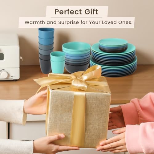 Homienly 40 PCS Premium Wheat Straw Dinnerware Sets, Reusable Unbreakable Plates and Bowls Set, Cups Sets, Service for 8, Microwave and Dishwasher Safe Dishes Set for Party, Outdoor (Nightscape) - Image 7