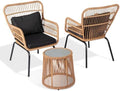 Tappio 3 Piece Outdoor Wicker Bistro Set, Patio Conversation Sets w/2 Large Rattan Chairs and Tempered Glass Table, Patio Furniture for Balcony, Porch, Poolside, Backyard, Black by Tappio