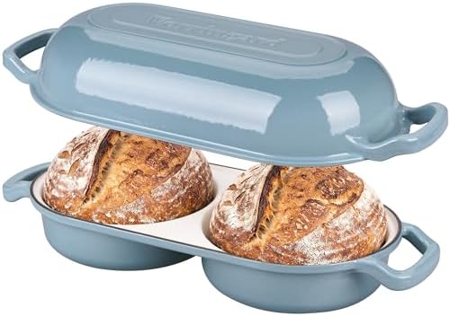 VORRINGARD Enameled Cast Iron Double Dutch Oven with Lid, Dual Round Loaf Pan, Bread pan for Homemade Sourdough Bread Baking, Sea salt by Unknown