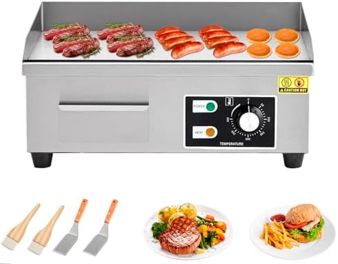 Takywep 18" Commercial Electric Griddle, Stainless Steel Countertop Griddle, Electric Flat Top Grill With Shovel Brush, Restaurant Teppanyaki Grill Cooking Equipment, Temperature Control 50°C - 300°C by HOME