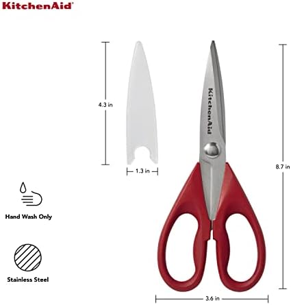 KitchenAid All Purpose Kitchen Shears with Protective Sheath Durable Stainless Steel Scissors,Dishwasher Safe,Soft Grip Comfort Handle,8.72 Inch,Red,(Pack of 2) - Image 2