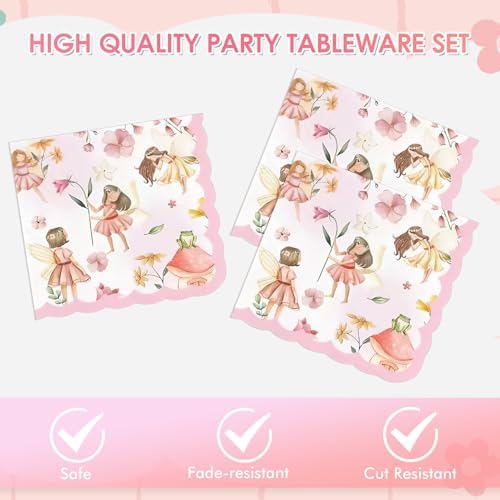 40PCS Fairy Birthday Party Decorations for Girls Kids, Fairies Plates and Napkins Tableware Set, Fairy Themed First Birthday, Fairies Enchanted Themed Baby Shower Party Decorations - Image 4