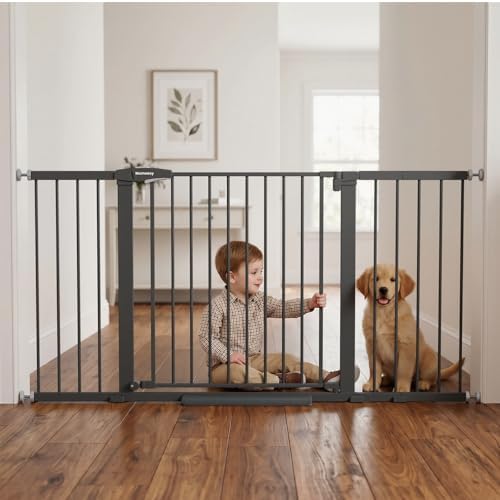 Mumeasy 36-63" Extra Wide Baby Gate for Stairs, 28.74" Walk Through Large Dog Gate for Doorways & Hallways, Auto Close Pet Gate Indoor, Pressure Mounted Child Wide Long Safety Gate for House, Black by Mumeasy-FocusonBabyPetSafetyGate