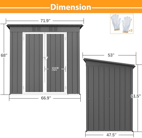 Thanaddo 4x6ft Metal Shed Outdoor Storage Shed,Metal Steel Utility Tool Shed Storage House with Double Lockable Doors and Air Vent for Backyard Garden Patio Lawn Gray - Image 3