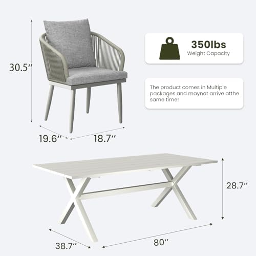 LayinSun 7 Pieces Outdoor Patio Dining Set, Aluminium Rectangular Dining Table and Wicker Rattan Chairs Set for Outside Backyard, Poolside - Image 7