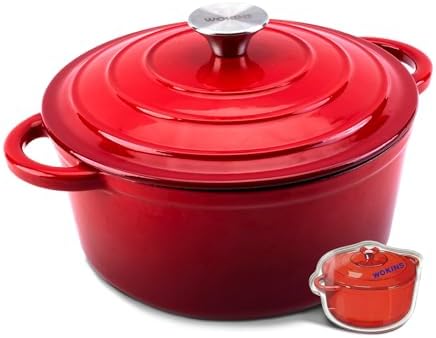 Enameled Cast Iron Round Dutch Oven -7QT Pot With Lid,Red by WOKINS