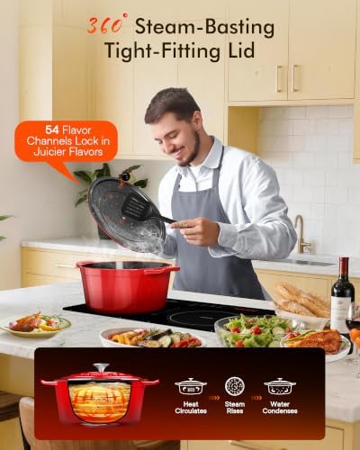Nuwave 6 Qt PFAS-Free Enameled Cast Iron Dutch Oven Pot with Lid, Crimson - Image 6