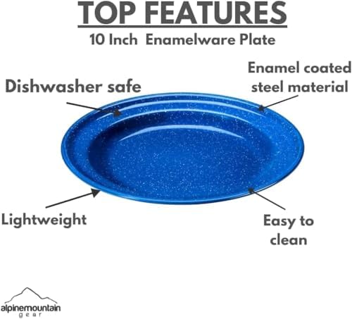 Enamelware for Camping and Backpacking - Cookware Gear Essentials for Camping and Backpacking (Made by Caddis Sports, Inc.) (10 Inch Plate (8 Pack)) - Image 3