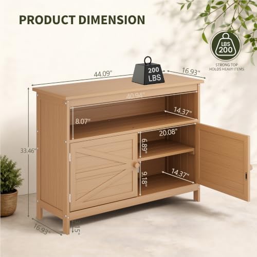 HIPS All-Weather Outdoor Storage Cabinet,Outdoor Sideboard with Magnetic Doors,3-Shelves Patio Storage Cabinet, Used for Garden,Buffet Cabinet,TV Stand, Bar Table,Balcony - Image 2