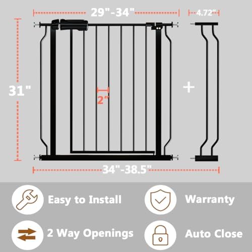 Fairy Baby 34-38.5 Inch Extra Wide Walk Thru Baby Gate for Stairs Doorways - Image 2