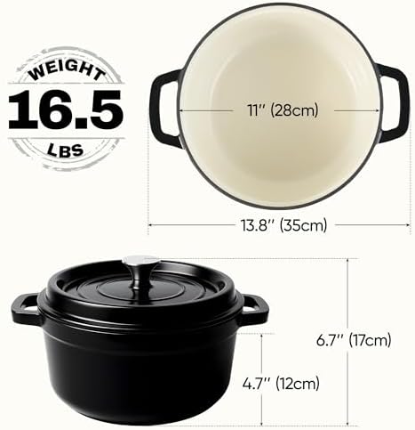 6.5 Quart Dutch Oven Pot with Lid, Non Stick Enameled Cast Iron Dutch Oven for Bread Baking, Heavy-Duty, Oven Safe Ceramic Cookware Up to 500°F for Baking, Braising, Stews, Roasting, Black - Image 4