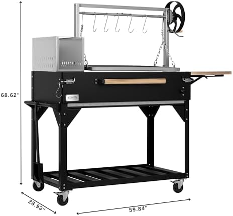 KoolMore 72 in. Charcoal and Wood BBQ Grill, Santa Maria Argentine Style Grill with Adjustable Grate, Heavy Duty, in Black - Image 3