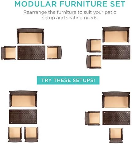 Best Choice Products 4-Piece Outdoor Wicker Patio Conversation Furniture Set for Backyard w/Coffee Table, Seat Cushions - Brown/Beige - Image 2