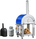 KOSTCH 32.5 inch Wood Fired and Propane Gas Pizza Oven for Outdoor Kitchen in Stainless Steel, Large Pizza Oven for Outside, Yard and Party (Blue with Cover) by KOSTCH
