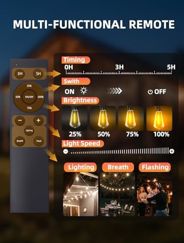 Outdoor Patio String Lights: 50Ft 15M Outside Waterproof Light - Remote Dimmable ST38 Shatterproof Bulb Connectable Hanging Outdoor Electric Lighting - Backyard Yard Gazebo Porch Party - Image 6