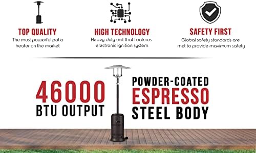 Fire Sense 63717 Performance Series Patio Heater With Wheels 46,000 BTU Output Electronic Ignition System Portable Outdoor Propane Heater For Residential - Espresso - Image 5