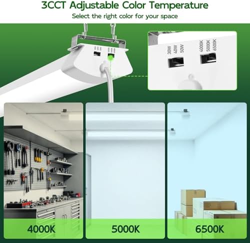 Hlite 4FT LED Shop Light with Power Cord 5000LM,3 Power Level&3CCT,2 Pack - Image 3