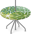 Round Tablecloth with Umbrella Hole and Zipper Elastic Fitted Table Cloth 45"-56" Oil-Proof Waterproof Patio Table Cover for Outdoor Picnic Party, Spring Summer Geometric Elegant Dark Light Green by GzLeyigouHomeKitchen